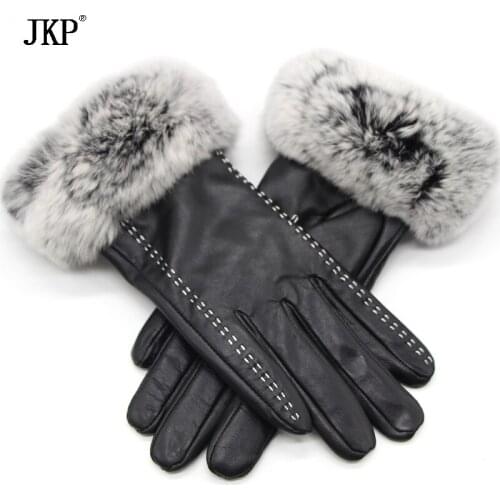 Genuine Sheepskin Genuine Womens Winter Rabbit Fur Gloves Womens Warm Real Sheepskin Fashion High Quality Velvet Windproof