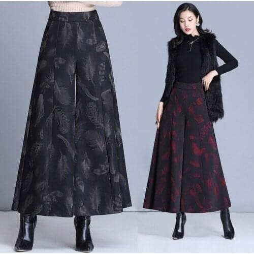 2021 Women Autumn Winter New Elegant Printing Trouser Lady Slim High Waist Wide Leg Pants Female Casual Loose Oversize Pants H23