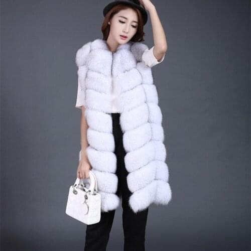 2019 real fox fur vest outerwear fur overcoat long design o-neck sweater vest waistcoat womens