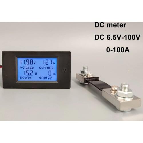 DC Voltmeter Ammeter Power Energy Digital Voltage Current Meter LCD 4 in 1 DC 6.5-100V 50A100A with Shunt