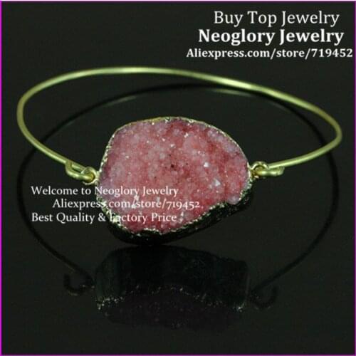 5PCS Druzy Bangle Bracelet, Gold Bracelet,Natural Pink Druzy Stone Stone Bangle, Druzy Drusy Quartz Stone Bangle bracelet