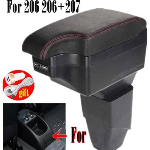 Car Armrest For 206 206+207 Compact 2009-2012 Centre Arm Rest PU Leather Center Console Storage Box Tray Cup Holder
