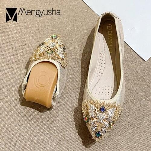 Sequined Cloth foldable flats woman shiny butterfly loafers ultra-light shoes for women multicolor crystal moccasins big size 43