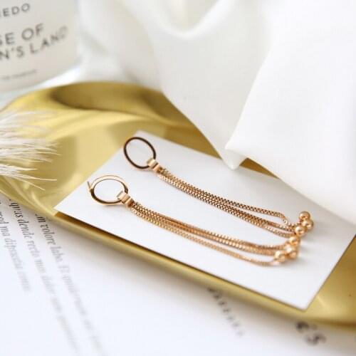 YUN RUO 2021 New Arrival Fashion Oval Snake Chain Tassel Stud Earring Rose Gold Color Woman Gift Titanium Steel Jewelry Not Fade