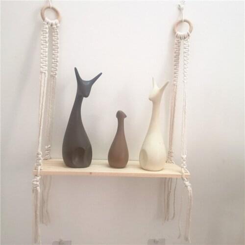 Cilected Bohemian Wooden Handmade Macrame Rope Tapestry Hanging Wall Shelf Floating Plant Rack Macrame Stand Home Decor Ornament