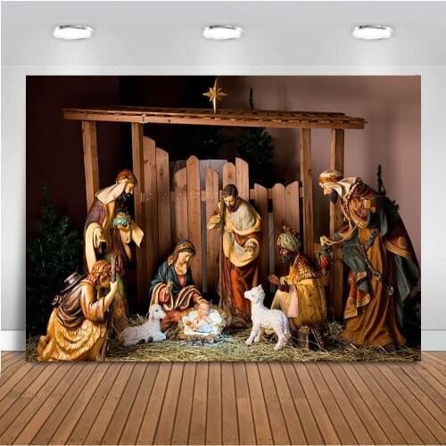 Neoback Birth Christmas photography backdrop Nativity Scene Jesus background for photo booth studio warmhouse photographic prop