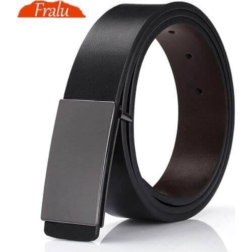 FRALU New 100% cowhide genuine leather belts for men Strap male Smooth buckle vintage jeans cowboy Casual designer brand belt