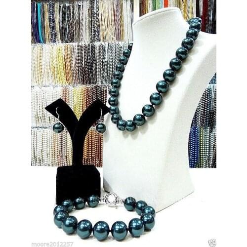 Hot sale new Style >>>>Big 14mm South Sea Black Shell Pearl Beads Necklace bracelet Earrings Set AAA