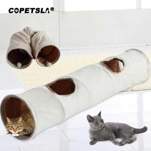 Copetsla Quality Pet Tunnel Long 115cm 4 Holes Cat Puppy Rabbit Teaser Funny Hide Tunnel Toys With Ball Collapsible Cat Tunnel