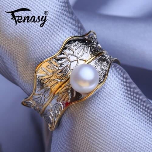 FENASY Female 925 Sterling Silver Ring Natural Freshwater Pearl Rings For Women Silver and Gold Color Customized Wedding Jewelry