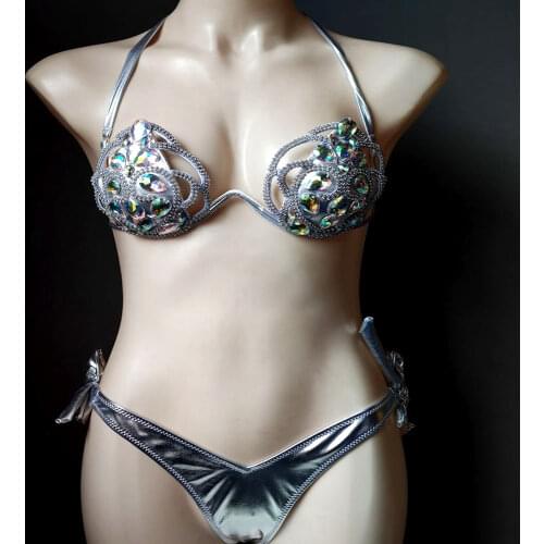 3 Colors Hollow Bikini Set Women Diamante Carnival Bra rhinestone Sexy Night Club Panties Festival Bikini Set Burning Man Outfit
