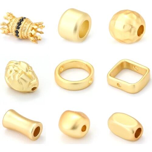 Cube Beads for Jewelry Making Supplies Diy Bracelets Copper Gold Matte Beads Geometric Bezel Gold Crown Accessories Beads