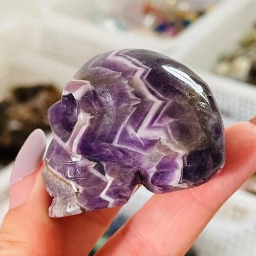 Healing Crystal Amethyst Skull Quartz Crystal Sculpture Natural Reiki Skull Figurines Decor