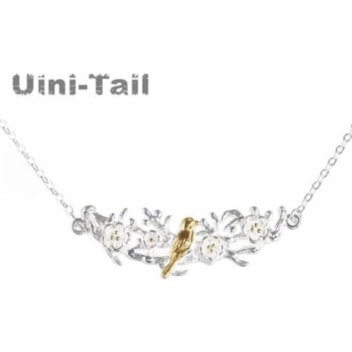 Uini-Tail hot new 925 sterling silver simple rich plum bird necklace bird language floral design small fresh pendant GN470
