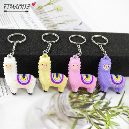 FIMAODZ Cute Alpaca Keychain 4 Color Cartoon Animal Pendant Sheep Key Chain for Women Bag Pendant Fashion Keyring