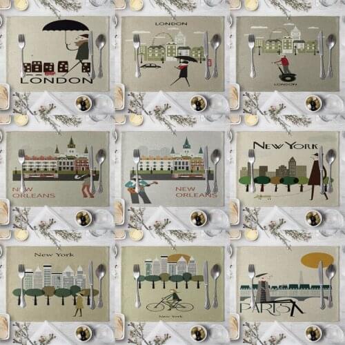 Fashion Print Rectangle Cotton Linen Western Style Table Pad Cut Mats Placemat for Dinner Kitchen Table 40x30cm