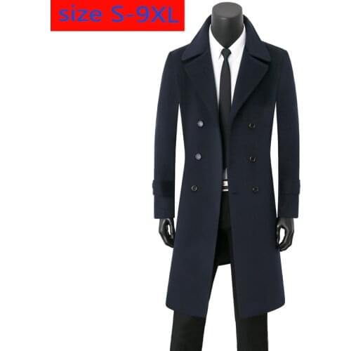New Men Cashmere Overcoat Jacket Youth Wool Warm Tide Casual X-long Double Breasted Thick Mens Wool Coat Plus Size S-7XL 8XL 9XL