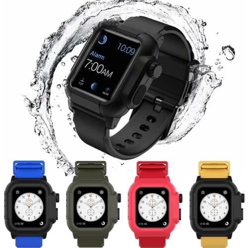 Soft Silicone Band Strap with Waterproof Case for Apple Watch SE Series 6 5 4 3 Cover 40mm 44mm 42mm Sport PC Protective Shell