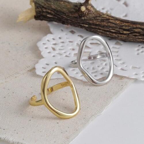 New Trendy Personality Design Geometric Oval Round Silver Color Gold Finger Ring For Women Teens Fashion Jewelry Party Gift