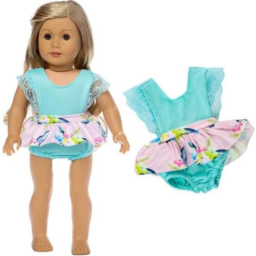 2021 New Pattern Fashion Light Blue Print Lace Swimsuit Fit 18 Inch American&43cm Baby New Born Doll Clothes Accessories