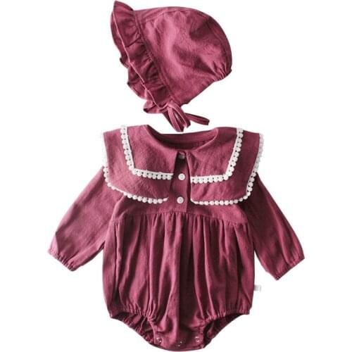 Newest Autumn New Born Baby Girl Clothes Infant Rompers with Hat 100%Cotton Lace Romper Birthday Christmas Costume