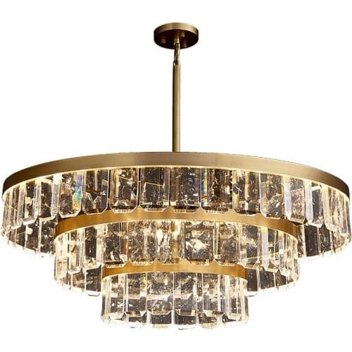 Real Brass K9 Crystal Led Pendant Light Nordic Luxury Romantic Hotel Villa Restaurant Indoor Decoration Copper Hanging Light