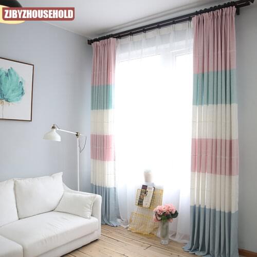 Simple Modern Mediterranean Style Fashion Geometric Pattern Striped Curtains for Living Room Bedroom