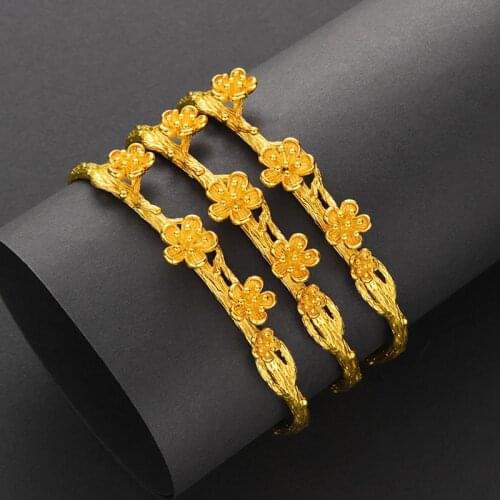 Romantic Style Solid Flower Branches Shaped Bangle Bracelet 18K Gold Womens Cuff Bangle Jewelry Party Gift