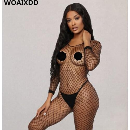 Sexy Fishnet Bodysuit Women Sex Clothes See Through Open Crotch Body stockings Mesh Hollow Out Teddy Lingerie Erotic Costumes