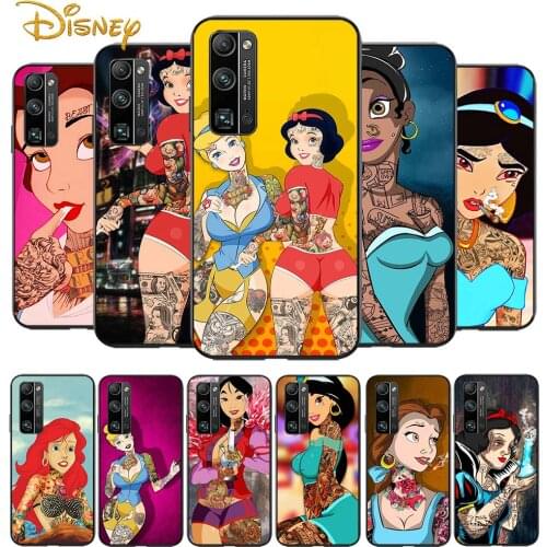 Disney tattoo princess for Huawei Honor V30 20 Pro X10 9S 9A 9C 9X 8X 10 9 Lite 8 7 Pro Silicone Soft Black Phone Case