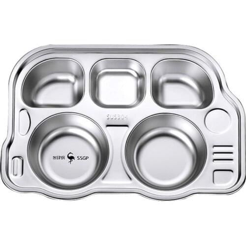 Children Kindergarten Cartoon Pattern Stainless Steel Grid Plate Dinnerware Training Dinner Plate for Kids Feeding Food Dishe