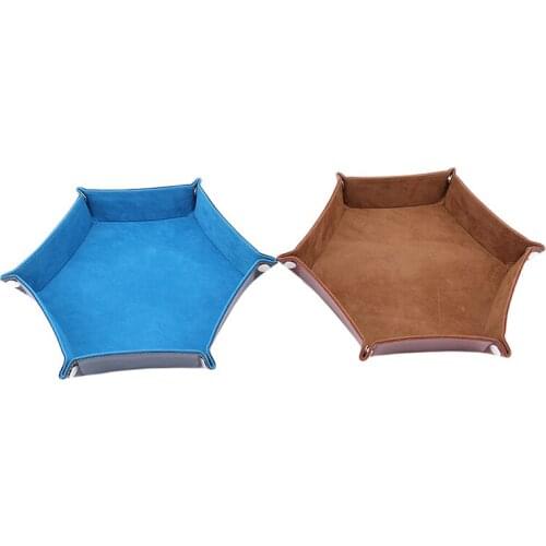 High Quality Leather Folding Hexagon Dice Tray Purple Dice Box For RPG DnD Games Dice Storage Collapsible Phone Key Coin Storage