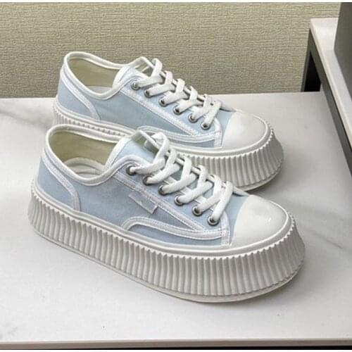 2021 Women Chunky Canvas Sneakers Platform Thick Bottom Womens Vulcanized Shoes Brand Designer Lace Up Mixed Casual Loafers