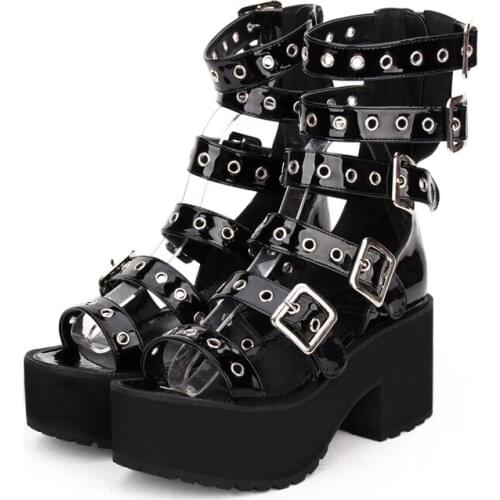 Womens Buckle Straps Thick Platform Chunky Heels Punk Gladiator Sandal Boots