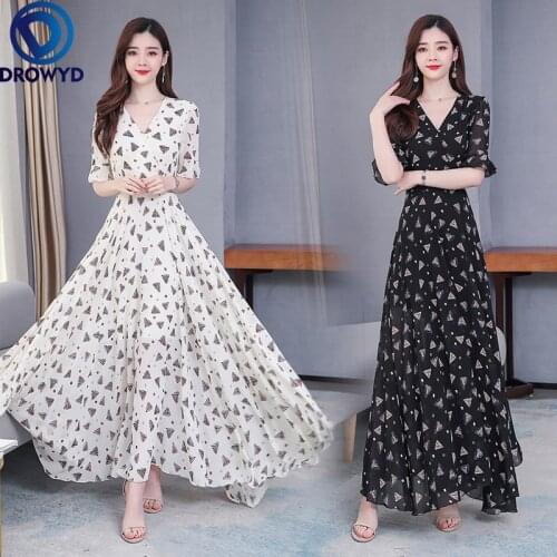 2021 Summer Maxi Dress New Fashion Women Pink Print Sexy V-neck Thin Chiffon Boho Tropical Party Elegant Runway Dresses Vestidos