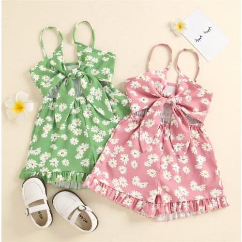 1-6Years Fashion Toddler Kids Girls Jumpsuits Summer Children Girls Daisy Print Sleeveless Hollow Bowknot Rompers Shorts Pants