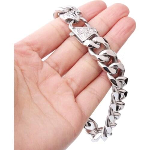 12mm 7-10 inch Stainless Steel Womens Mens Miami Curb Cuban Chain Bracelets Rapper Flower Clasp Bangle Jewelry Drop shopping