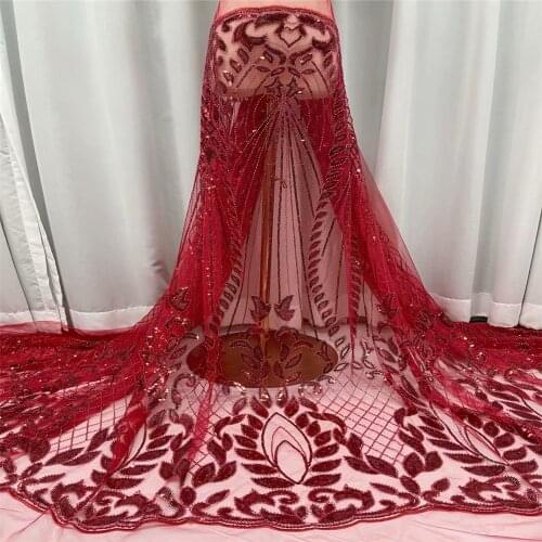 2021 Handmade Beaded Nigerian Lace Fabrics Latest Mesh African Lace Fabric Lace French Net Fabric Wedding Dress xx67-482
