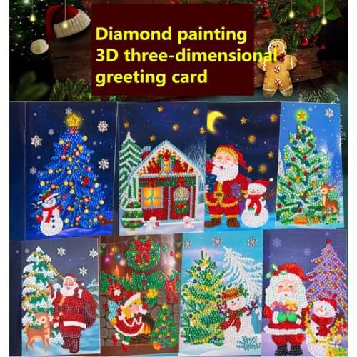 3D Three-dimensional Diamond Painting Greeting Card Mosaic Santa Claus Christmas Postcards Embroidery Kit Birthday Festival Gift