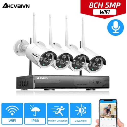 8CH 5MP WiFi NVR 4PCS 5.0MP IR Night Vison Outdoor Weatherproof CCTV Wireless IP Camera Home Security Camera Surveillance Kit