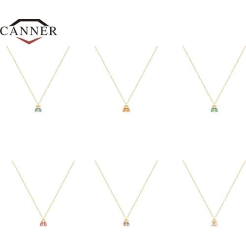 CANNER Small Bee Colorful Zircon 100% Real 925 Sterling Silver Necklace for Women Chain Pendant Necklaces Silver 925 Jewelry