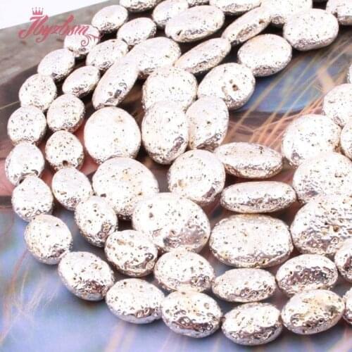 10x14,15x20mm Oval Silver Plated Rock Lava Natural Stone Beads For Jewelry Making DIY Necklace Bracelats Loose 15" Free Shipping