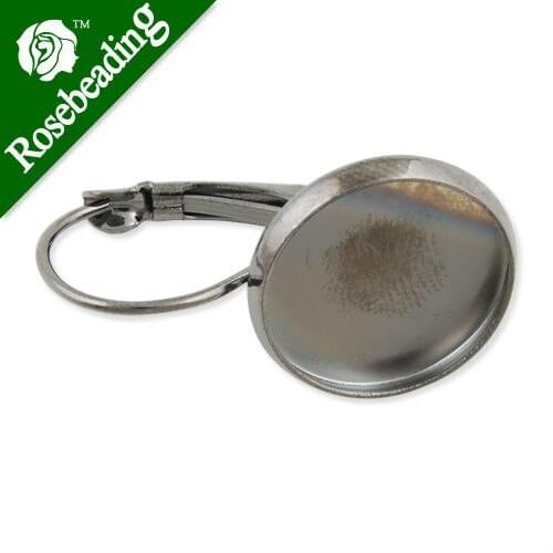 Gun Metal French Lever Back Earrings Blank/Base,fit 14MM glass cabochons,buttons