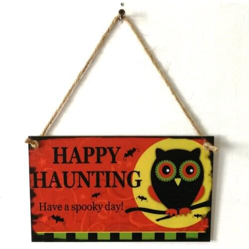 Indoor and Outdoor Wood Fall Hanging Door Wall Wood Sign for Haunted House, Office, Party Decorations, Happy Halloween Sign