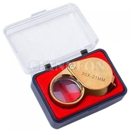 DHL 200PCS 30X 21mm Jewelry Magnifying Glass Loupe Magnifier Color: Gold)