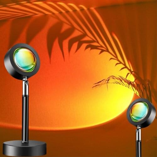 Art Wall Decor Lights LED Sunset Projector Floor Night Light Rainbow Projection Lamp USB Sunset Red Atmosphere Room Decoration