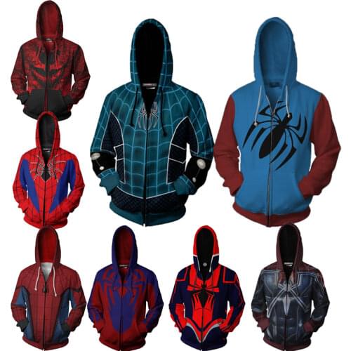Superhero Far From Home Cosplay Costumes Male Hoodies Sweatshirts Hat Jackets Spider Men Peter Parker Streetwear Zipper Suit