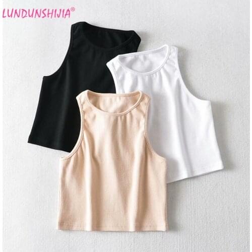 LUNDUNSHIJIA 2021 New Summer Fashion Women Sexy Slim Tops O-neck Sleeveless 100% Cotton Ladies Good Quality Tank Tops