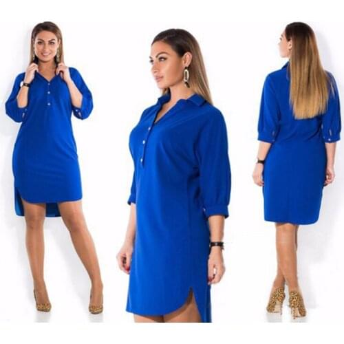 NEW ARRIVAL Womens Dresses Solid Color Loose Summer Dresses Casual Turn-Down Collar Womens Dreeses Womens Clothing XL-6XL