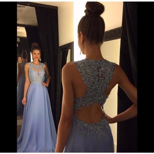 Beach Prom Dress Long 2019 Appliques Crystal Open Back Chiffon Wedding Guest Dresses Formal Party Gowns Vestidos De Festa Cheap